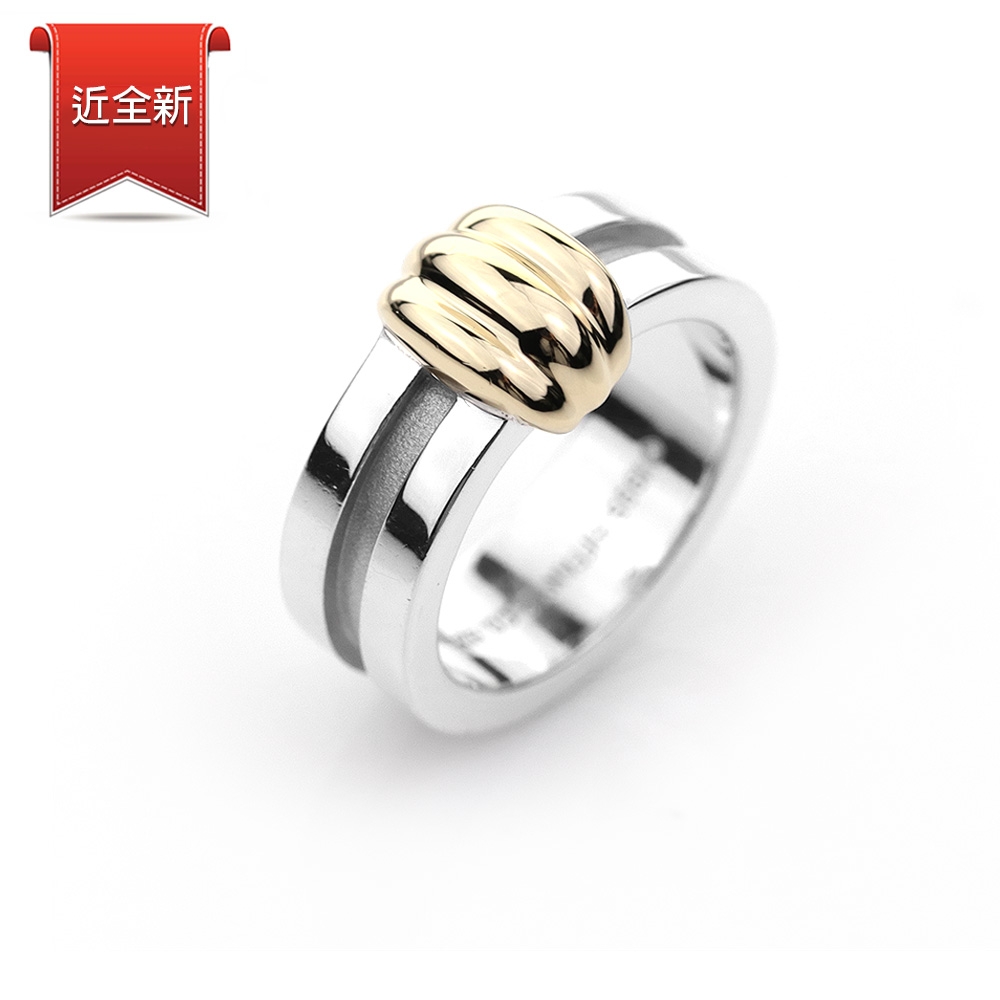 二手品 Tiffany&Co. 典雅線條18K黃金+925純銀中性寬版戒指