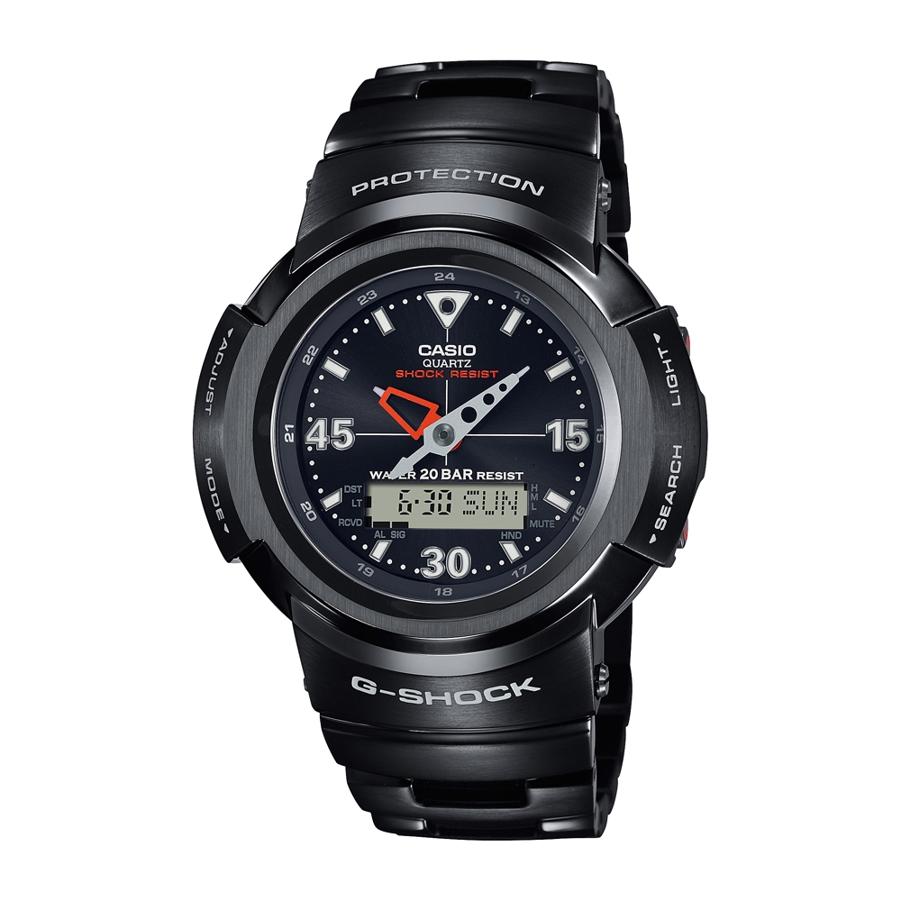 CASIO卡西歐 G-SHOCK 電波 太陽能電力 全金屬 經典黑 雙顯系列 AWM-500-1A_44.5mm