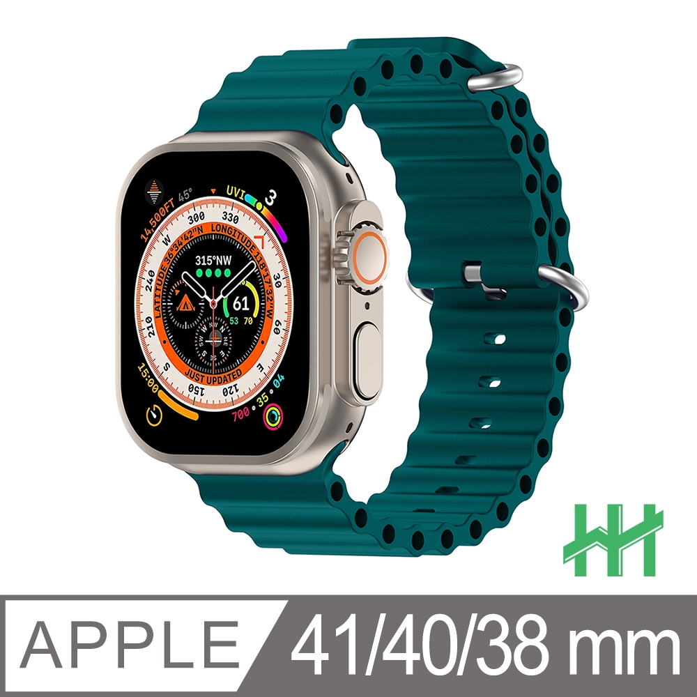 【HH】Apple Watch 38/40/41mm 可調扣環海洋矽膠錶帶(莫蘭迪綠)