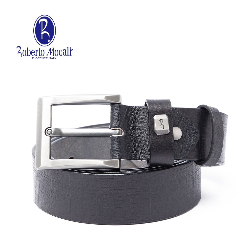 【Roberto Mocali】(RM-8201BKF)扣洞式皮帶-黑色