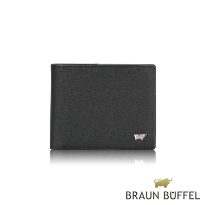 【BRAUN BUFFEL 德國小金牛】台灣總代理 瓦拉頓 8卡中翻零錢袋皮夾(網路限定)-黑色/BF397-318-BK