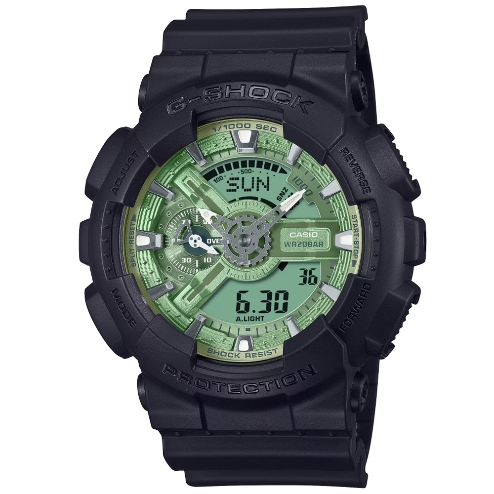 CASIO 卡西歐 G-SHOCK 經典酷黑 獨特百搭 鼠尾草綠 人氣雙顯 GA-110CD-1A3_51.2mm