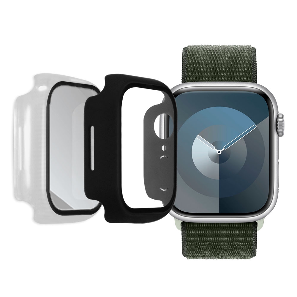 Metal-Slim Apple Watch Series 9 45mm 鋼化玻璃+PC 雙料全包覆防摔保護殼