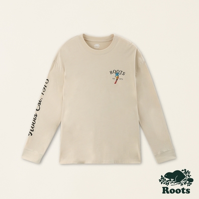 Roots男裝-率性生活系列 運動圖案厚磅有機棉長袖T恤-棕色