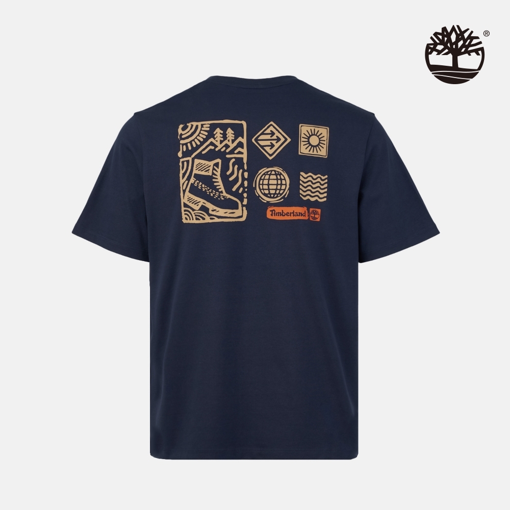 Timberland 中性深寶石藍背後圖案短袖T恤|A2P4M433