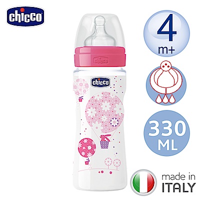 chicco-舒適哺乳-甜美女孩矽膠PP特大奶瓶330ml-附三孔4m+奶嘴