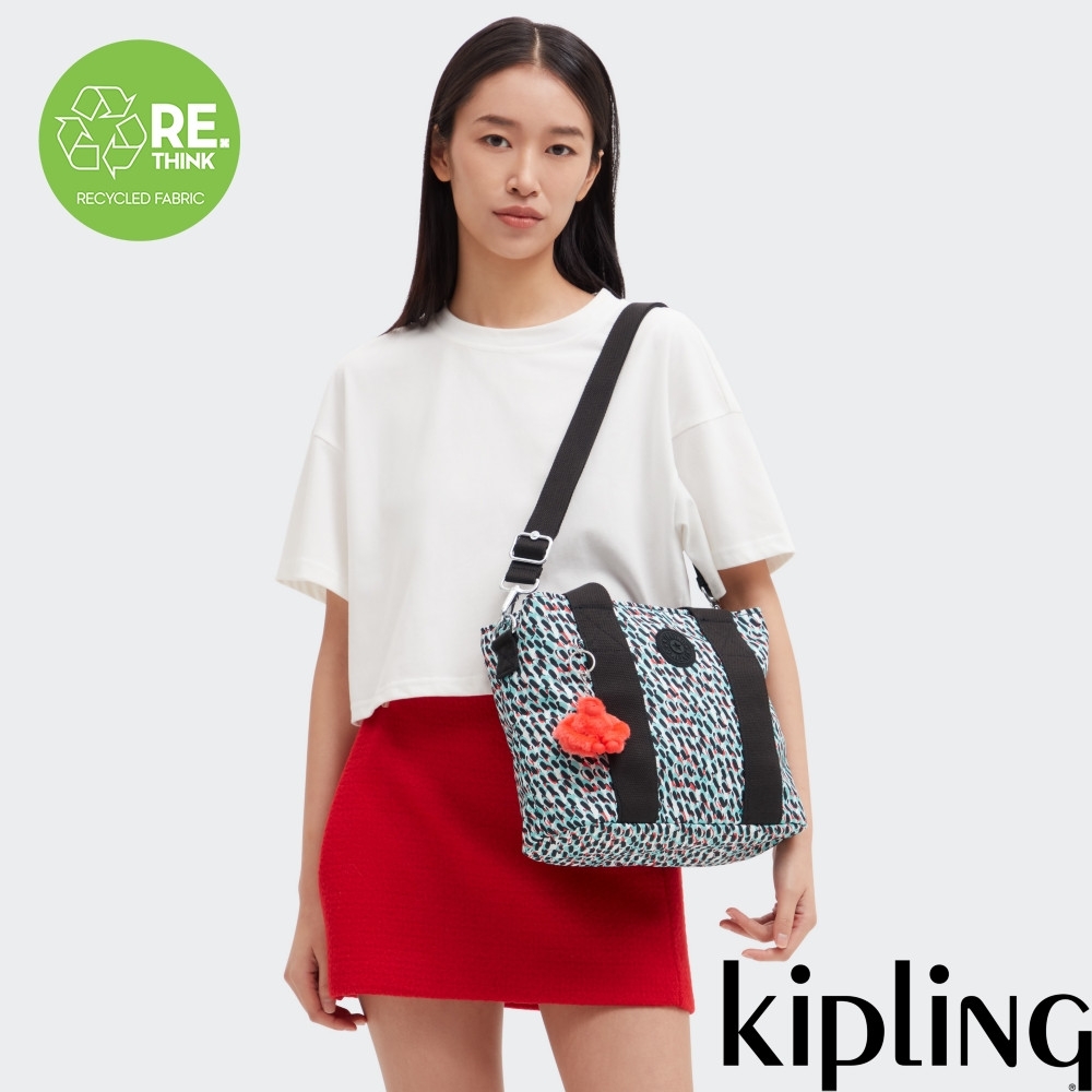 Kipling 黑綠抽象印花手提肩背兩用包-MINTA M