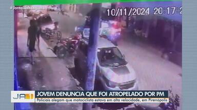 Jovem denuncia ter sido atropelado por policial militar, em Pirenópolis - Policiais alegam que motociclista estava em alta velocidade.