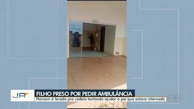 Homem é preso suspeito de quebrar porta de unidade de saúde - Homem é levado pra cadeia tentando ajudar o pai que estava internado.