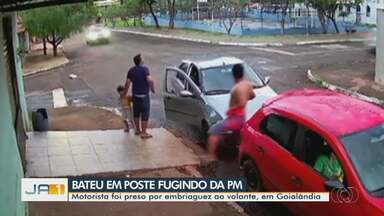 Motorista bate em poste ao fugir de viatura da PM, em Goialândia - Motorista foi preso por embriaguez ao volante.