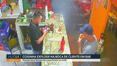 Coxinha explode na boca de cliente em bar - Homem teve ferimentos superficiais no rosto.