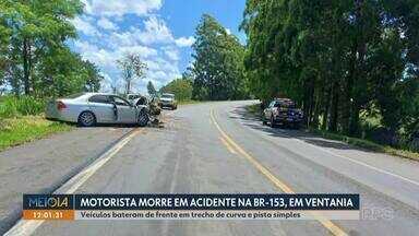 Motorista morre em acidente entre carros na BR-153, em Ventania - Veículos bateram de frente em trecho de curva e pista simples.