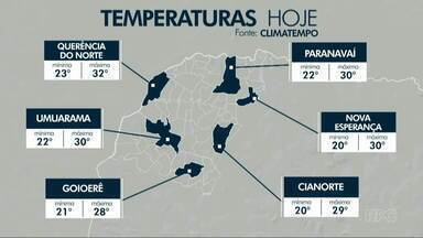 Confira a previsão do tempo para esta quinta-feira (19) no noroeste - Tempo volta a ficar instável por conta da presença de um sistema de baixa pressão sobre o Paraguai e circulação de ventos.