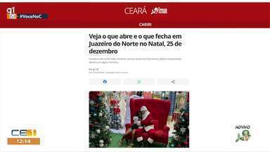 Telão G1: saiba o que abre e fecha em Juazeiro do Norte no feriado de Natal - Confira mais notícias em g1.globo.com/ce