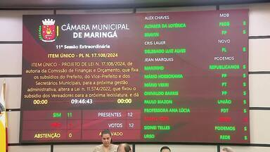 Câmara de Maringá aprova projeto de aumento de salários do legislativo e do executivo - Caso a proposta seja sancionada, o salário do prefeito subirá de R$ 33.958,66 para R$ 37.524,32. Salários do vice-prefeito e dos secretários subirá de R$ 17.998,05 para R$ 19.887,85. Dos vereadores, sobe de de R$ 10.623,00 para R$ 16.788,65.