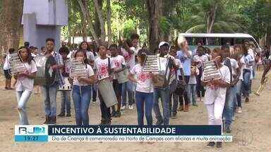 Dia da Criança é comemorado no Horto de Campos com oficinas e muita animação - Ações visaram incentivar a sustentabilidade.