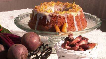 Receita de bolo de beterraba com crocante de pinhão – Maria Rosa Lazarotto 