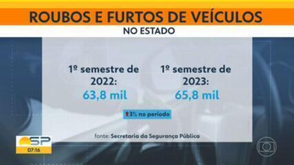 Quinze veículos foram roubados ou furtados por hora em 2023 no Estado de SP