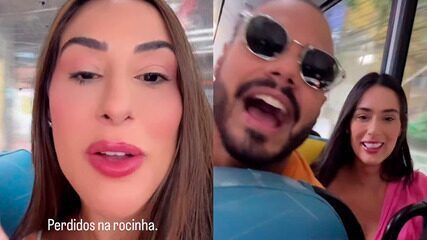 Deniziane e Marcus Vinícius do BBB 24 pegam carona em ônibus escolar na Rocinha