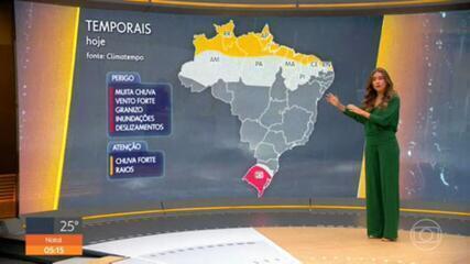 Previsão de temporais no Sul e em parte do Nordeste. 'Hora 1', 30/04/2024