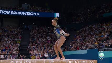 Rebeca Andrade arranca um 14,500 do juízes e garante vaga na final da trave