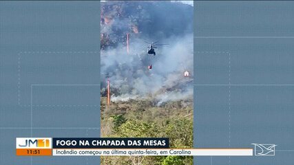 Incêndio na Chapada das Mesas, em Carolina, deixa região coberta de fumaça