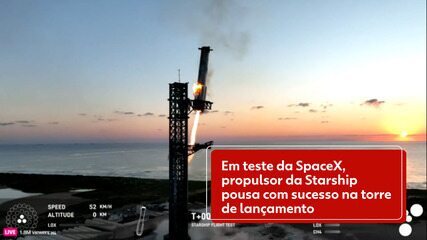 Em teste da SpaceX, propulsor da Starship pousa com sucesso na torre de lançamento