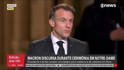 Macron discursa durante cerimônia em Notre-Dame