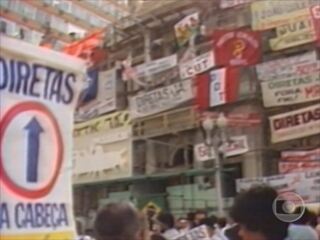 Reportagem de Geraldo Canali sobre comício pelas diretas em Porto Alegre (RS), Jornal Nacional, 13/04/1984.