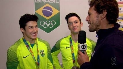 Flávio Canto entrevista os medalhistas brasileiros Arthur Nory e Diego Hypólito da ginástica. Balada Olímpica, 14/08/2016.