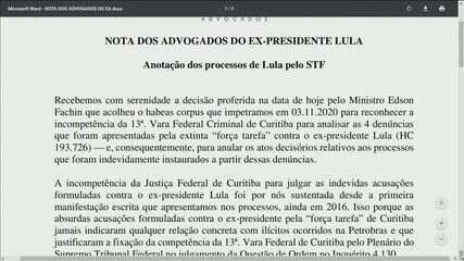 Defesa de Lula apresenta nota oficial após decisão do ministro Edson Fachin