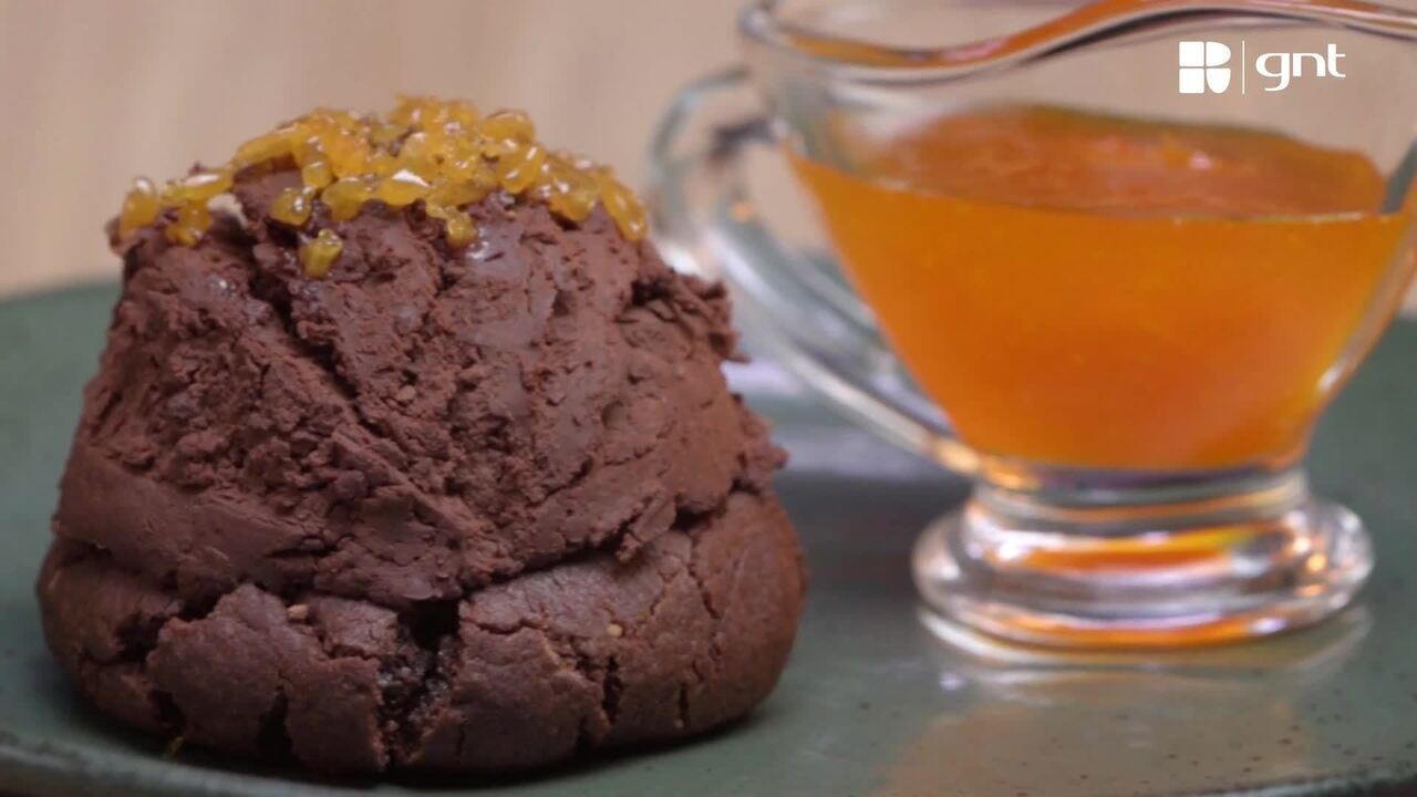 Cookie com gelado de Earl Grey, caramelo e compota de tangerina