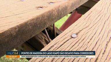 Pontes de madeira do Lago Igapó são desafio para corredores - Sem manutenção adequada, elas estão com madeira e pregos soltos.