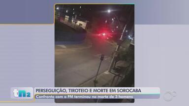 Suspeitos de assalto a hamburgueria são mortos após troca de tiros com PMs em Sorocaba - Três suspeitos de assaltar uma hamburgueria em Sorocaba (SP) morreram após uma troca de tiros com a Polícia Militar, na madrugada desta quarta-feira (18). Um quarto envolvido fugiu.