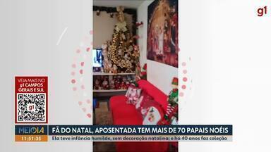 Aposentada decora casa para o Natal com mais de 70 Papais Noéis: 'O mundo fica mais bonito - Por conta da quantidade de enfeites, Lucia Bernes, de Londrina, começa a decorar casa em novembro, após Dia de Finados.