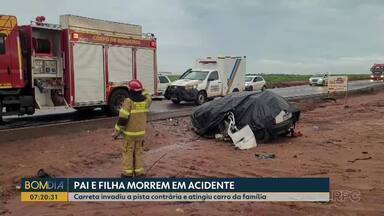 Pai e filha morrem em acidentes - Carreta invadiu a pista contrária e atingiu carro da família