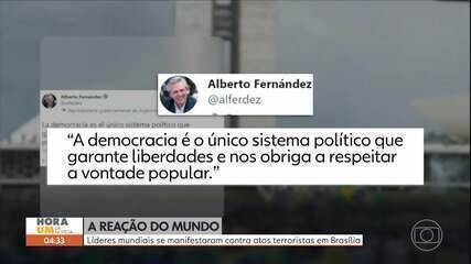 Políticos e instituições mundiais reagem a ataques terroristas em Brasília. 'Hora 1', 09/01/2023