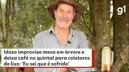 Idoso improvisa mesa em árvore e deixa café no quintal para coletores de lixo