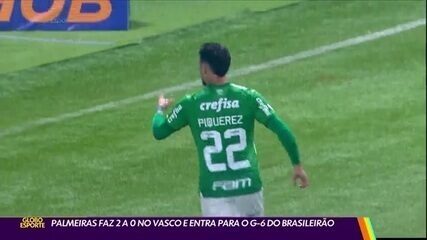 Palmeiras faz 2 a 0 no Vasco e entra no G-6 do Brasileirão