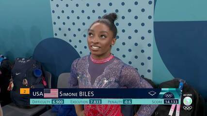 Simone Biles tira 14,133 na final do solo dos Jogos de Paris