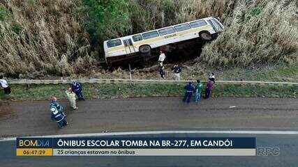 Ônibus escolar tomba na BR-277, em Candói