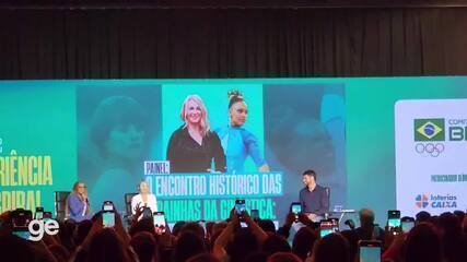 Rebeca Andrade canta em encontro com Nadia Comaneci na COB Expo