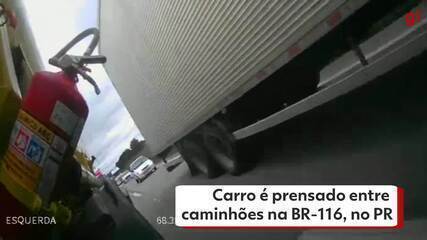 Carro é prensado entre caminhões na BR-116, no Paraná