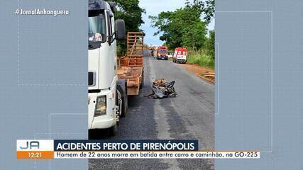 Acidente com caminhão mata jovem e deixa carro destruído em Pirenópolis