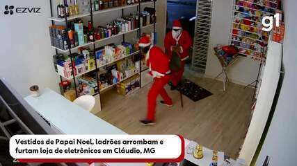 Vestidos de Papai Noel, ladrões arrombam e furtam produtos em loja em Cláudio, MG