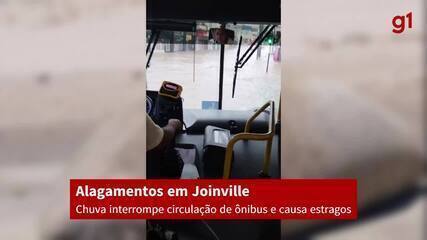 Chuva em Joinville causa alagamentos e interrompe circulação de ônibus