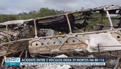 Acidente entre três veículos deixa trinta e nove mortos na BR-116