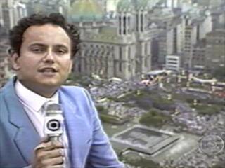 Matéria de Ernesto Paglia sobre o aniversário da cidade de São Paulo e sobre o comício pelas Diretas na Praça da Sé. Jornal Nacional, 25/01/1984.