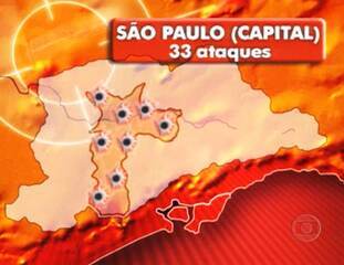 Reportagem de César Tralli com um resumo das primeiras 24 horas de ataques em São Paulo, Jornal Nacional, 13/05/06.