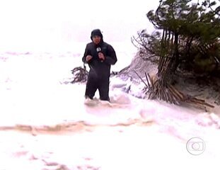 Reportagem de Rodrigo Bocardi, de Nova Jersey, após a passagem do Furacão Sandy nos Estados Unidos, Jornal Nacional, 29/10/2012.